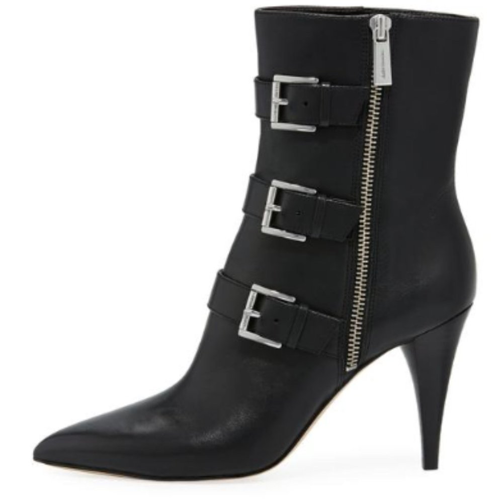 Micheal Kors Black Lori Leather Buckle Boots/Booties size 7